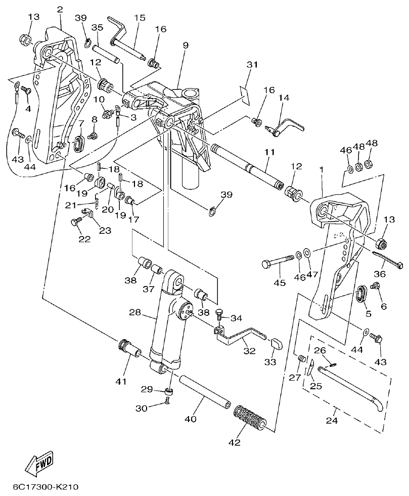 Yamaha F40H, F50H, F60F BRACKET 1 parts diagram